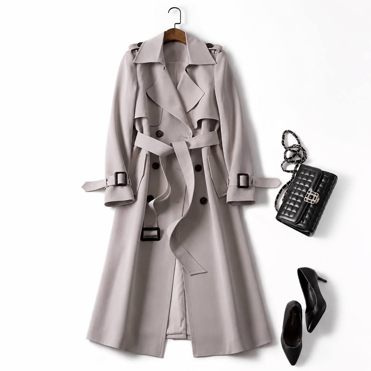 Women’s Belted Trench Coat With Adjustable Cuffs & Pockets