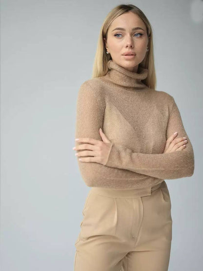 Turtleneck Knit Sweater – Long Sleeve, Lightweight Knit & Relaxed Fit