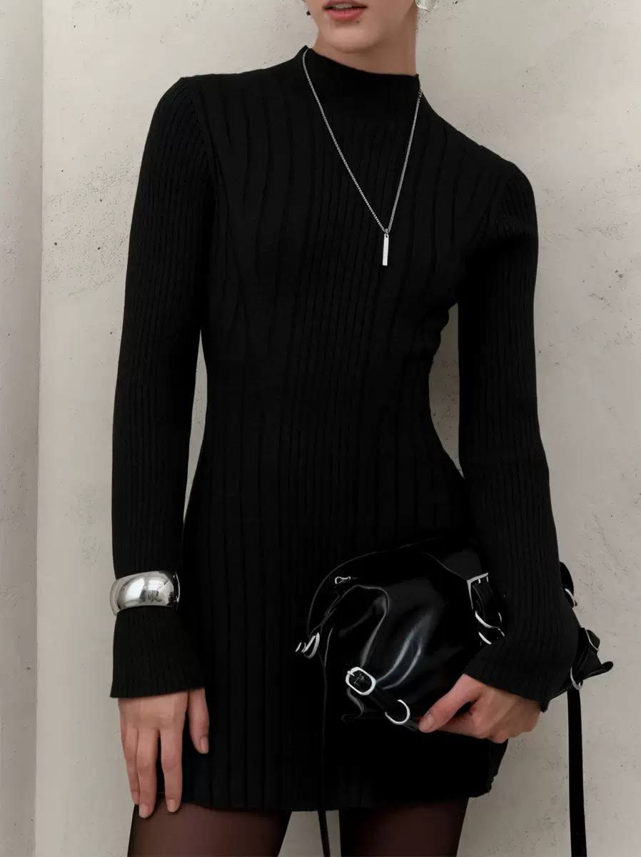Ribbed Knit Sweater Dress – Long Sleeve Mock Neck Fitted Mini Dress