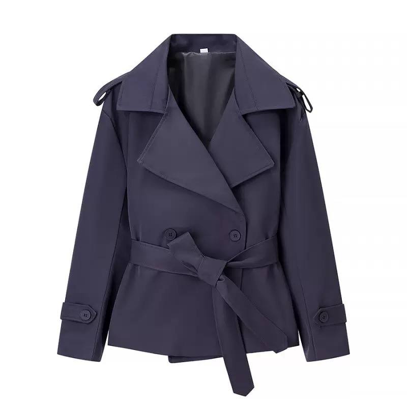Belted Trench Jacket Long Sleeve Coat with Wide Lapels