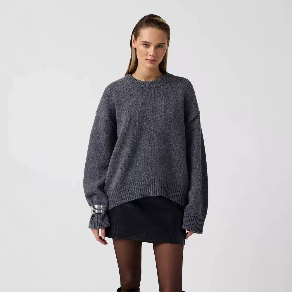 Oversized Knit Sweater –  Crew Neck Relaxed Fit Jumper with Ribbed Cuffs and Hem