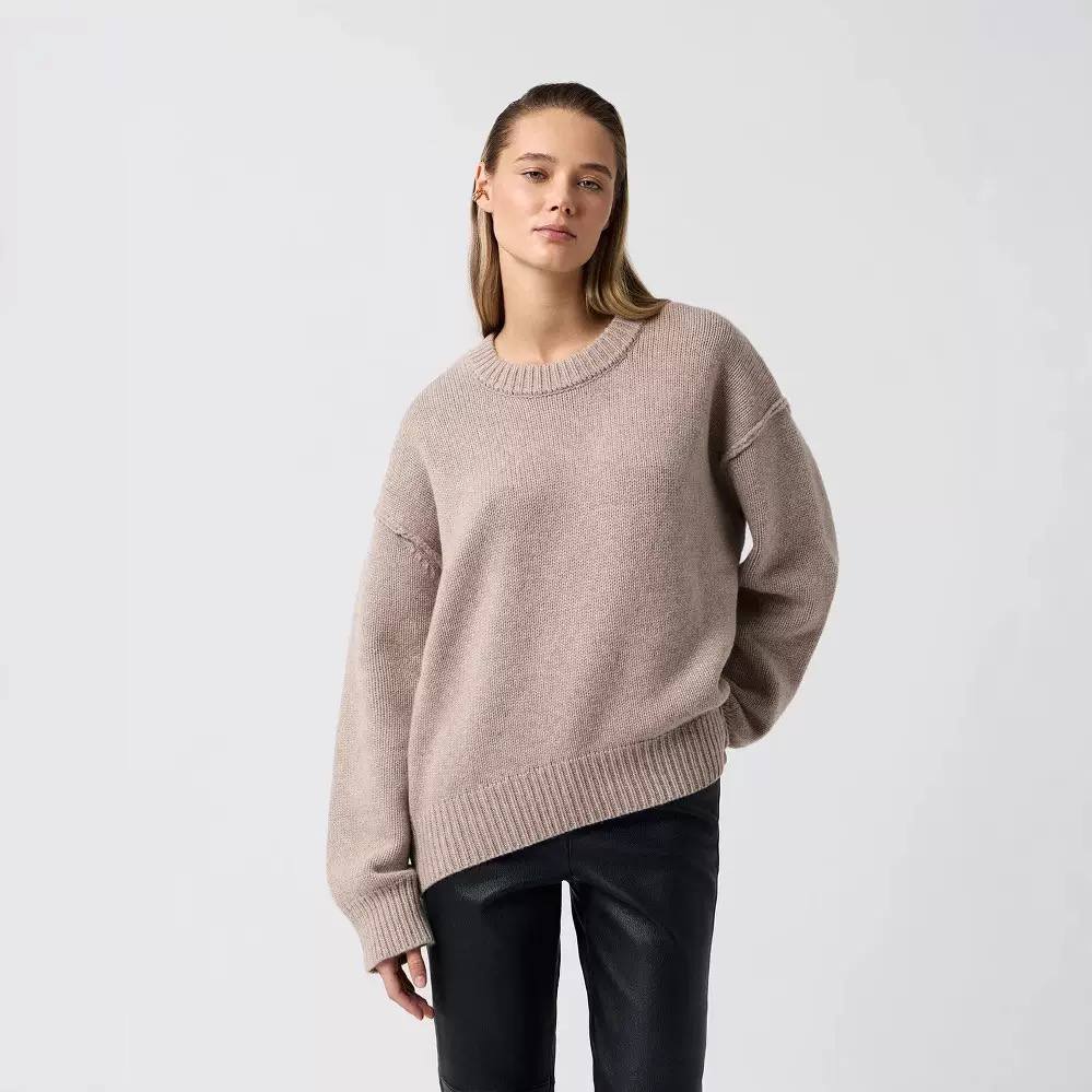 Oversized Knit Sweater –  Crew Neck Relaxed Fit Jumper with Ribbed Cuffs and Hem