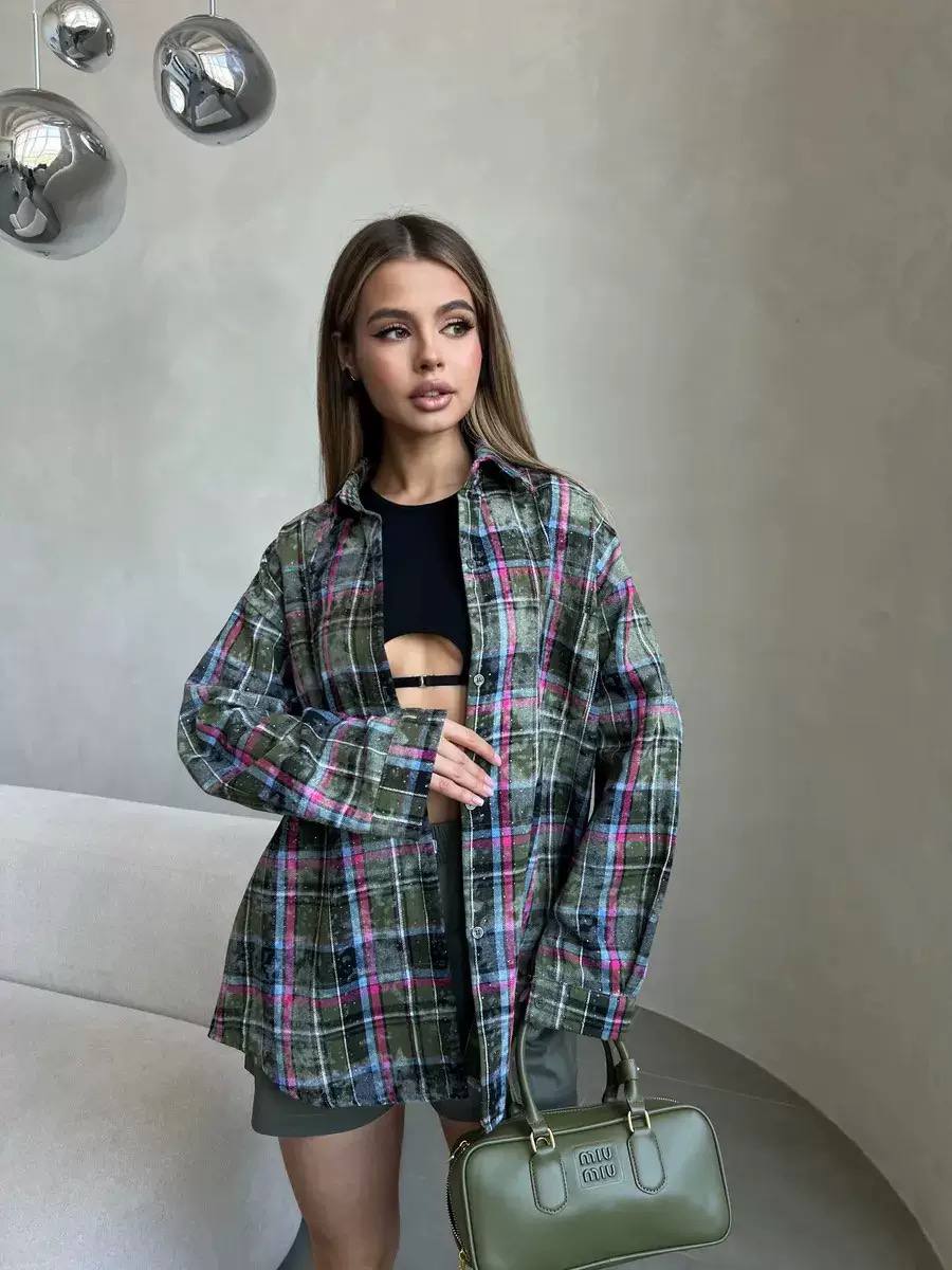 Oversized Plaid Shirt Jacket – Long Sleeve Button-Up Checkered Shacket with Relaxed Fit
