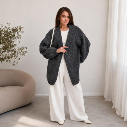 Oversized Open Front Knit Cardigan – Long Sleeve Chunky Ribbed Sweater with Relaxed Fit