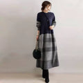Women’s Colour Block Round Neck Long Sleeve A-Line Knit Maxi Dress
