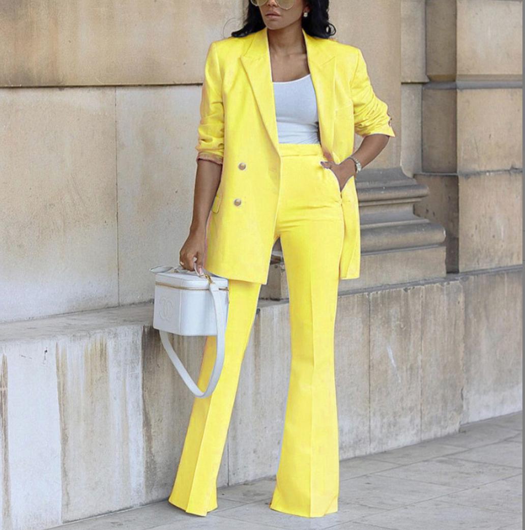 Women's Double-Breasted Blazer and Flared Trouser Set product image