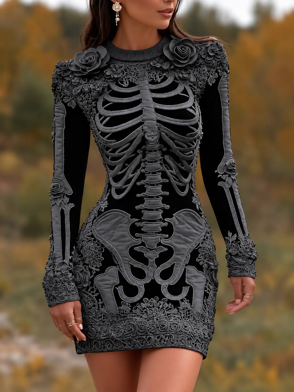Vesper Embellished Skeleton Bodycon Mini Dress For Halloween