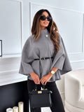 Women’s Belted Cape Sleeve Short Jacket - Grey