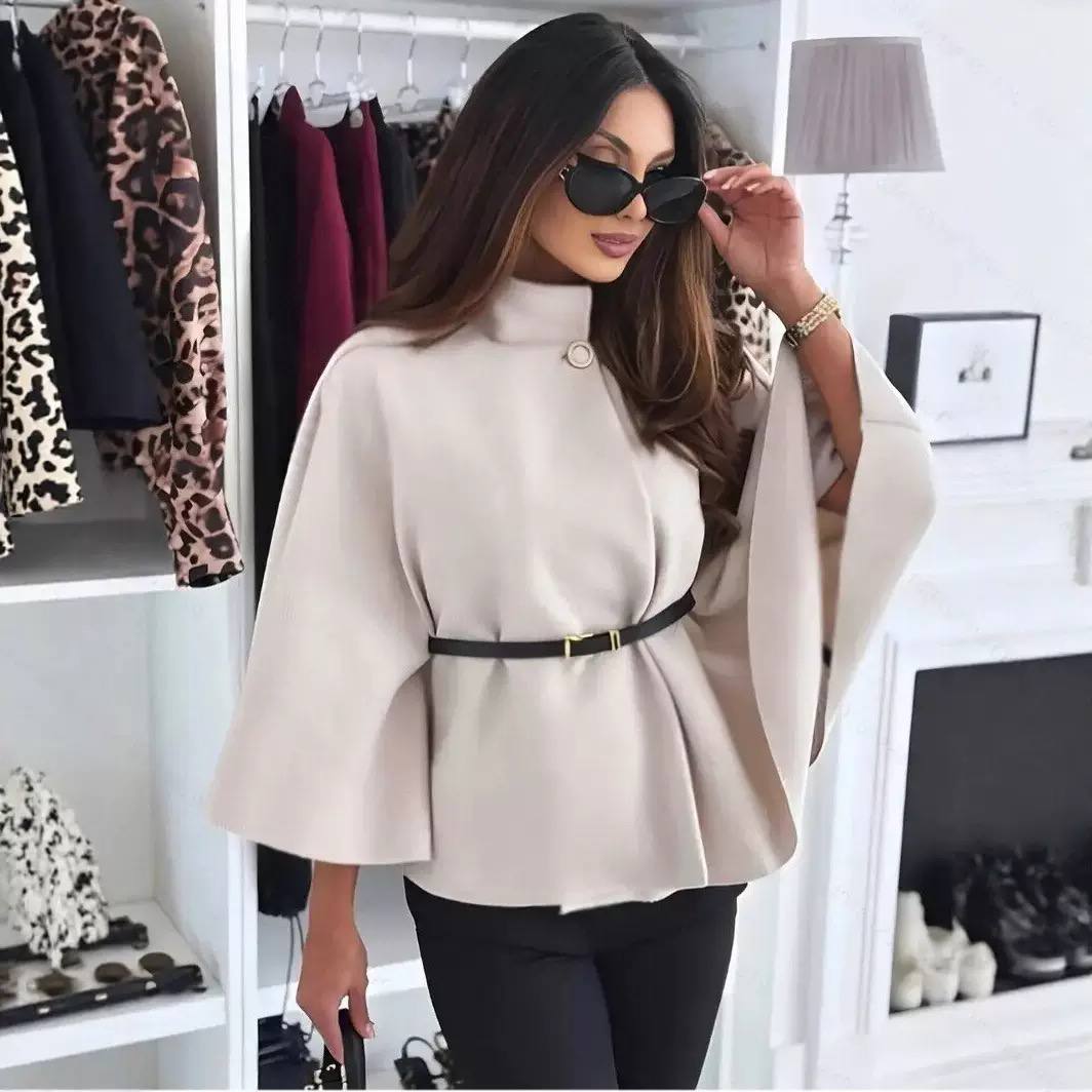 Women’s Belted Cape Sleeve Short Jacket - Cream