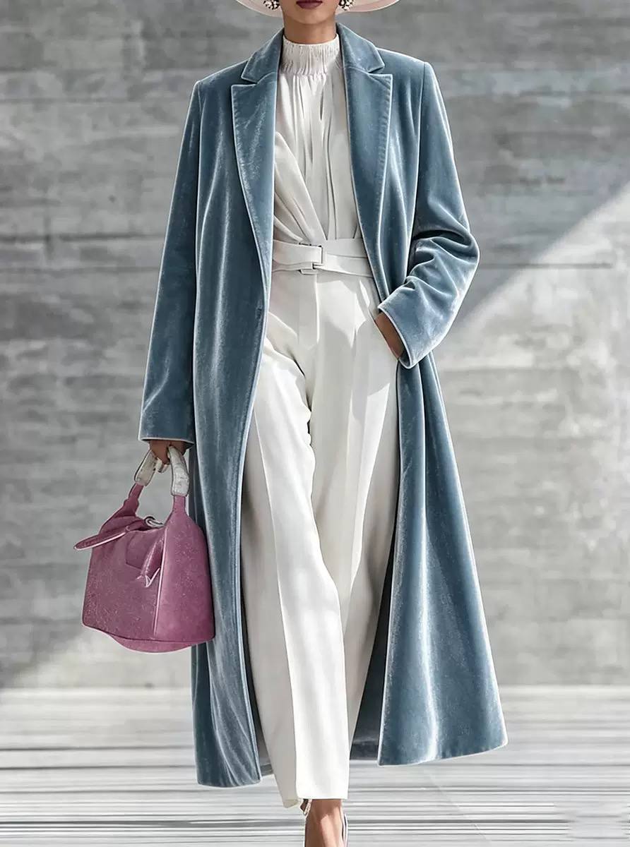 Women’s Velvet Open-Front Longline Coat - Burgundy