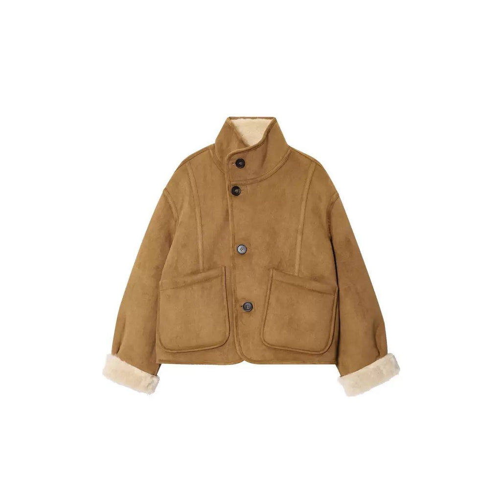 Women’s Reversible Faux-Suede Teddy Short Jacket - Camel/Cream