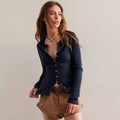 Women’s Ribbed Button-Front Relaxed Cardigan - Navy