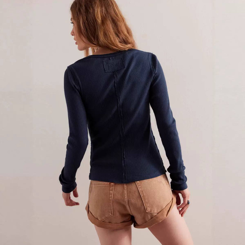 Women’s Ribbed Button-Front Relaxed Cardigan - Navy