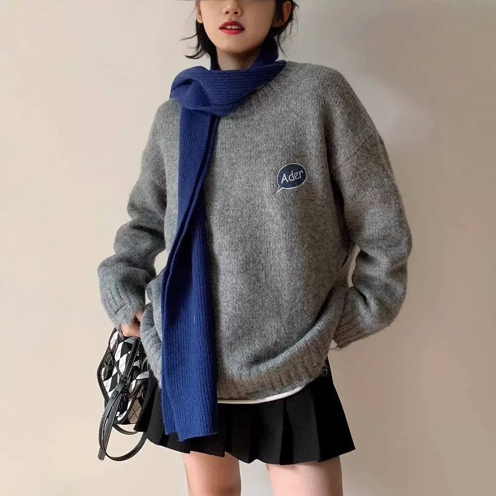 Embroidered Long Sleeve Sweater With A Relaxed Silhouette – Grey