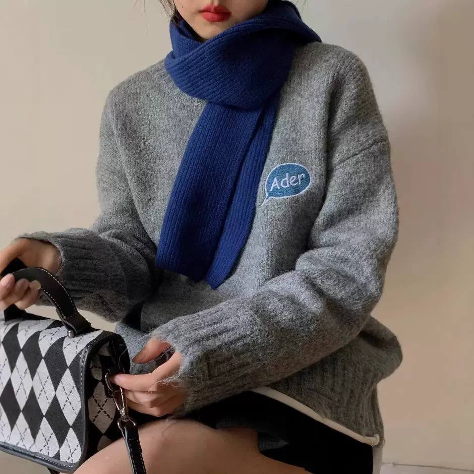 Embroidered Long Sleeve Sweater With A Relaxed Silhouette – Grey
