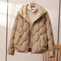 Curved Hem Quilted Jacket With Textured Hood – Beige