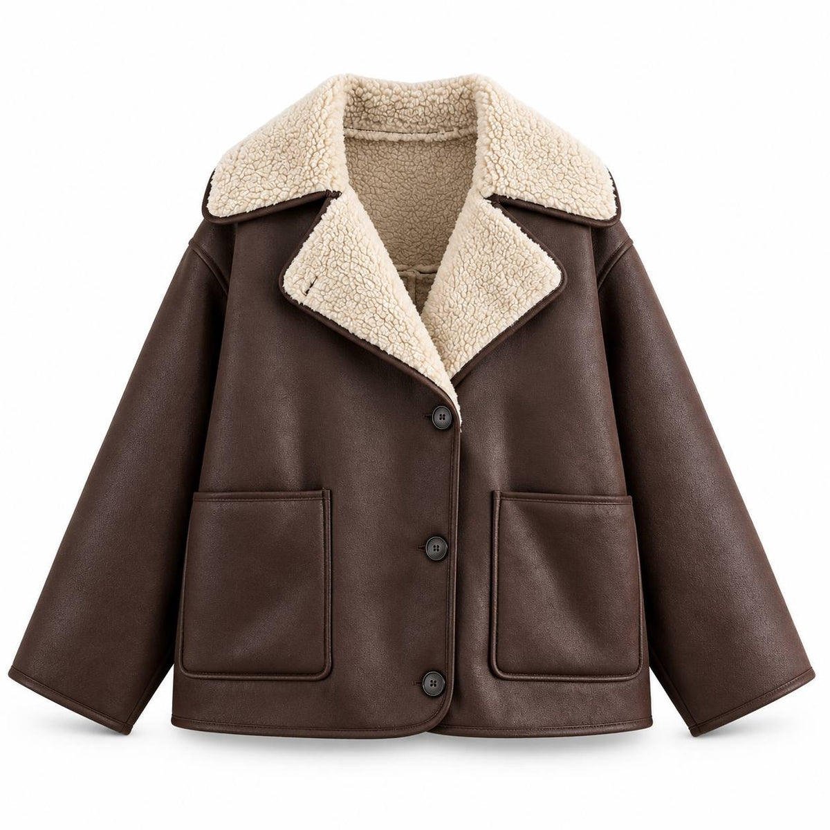 Textured Lapel Jacket With Dropped Shoulders And Pockets – Brown