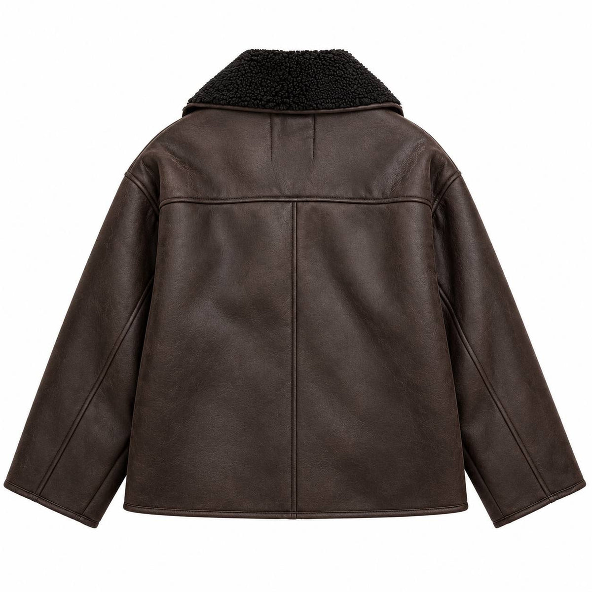 Relaxed Jacket With Offset Buttons And Textured Collar – Dark Brown