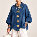 Balloon Sleeve Jacket With Pointed Collar And Topstitching – Dark Blue