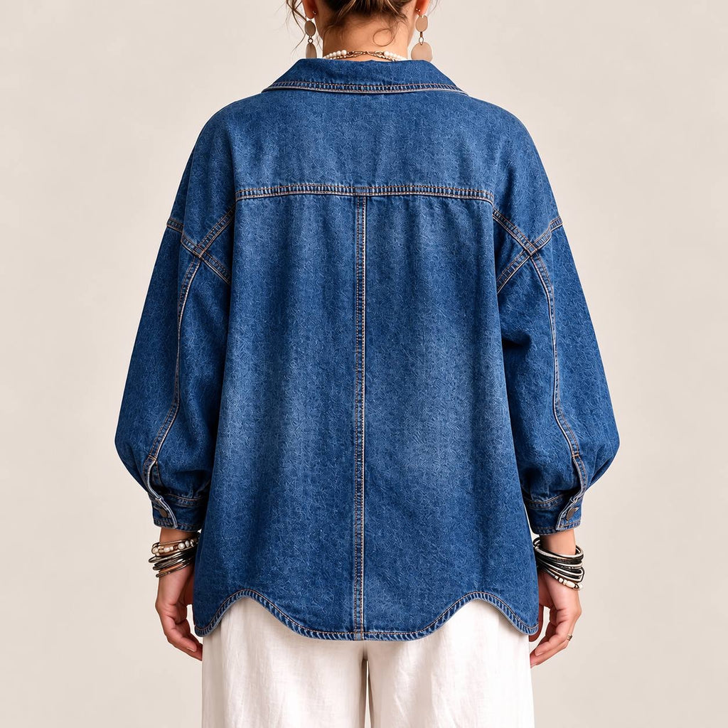 Balloon Sleeve Jacket With Pointed Collar And Topstitching – Dark Blue