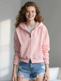 Hooded Jacket With Ribbed Cuffs and Two-Way Zipper – Pink
