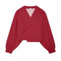 Wide-Collar Cropped Jacket With Buckle and Gathered Cuffs – Red