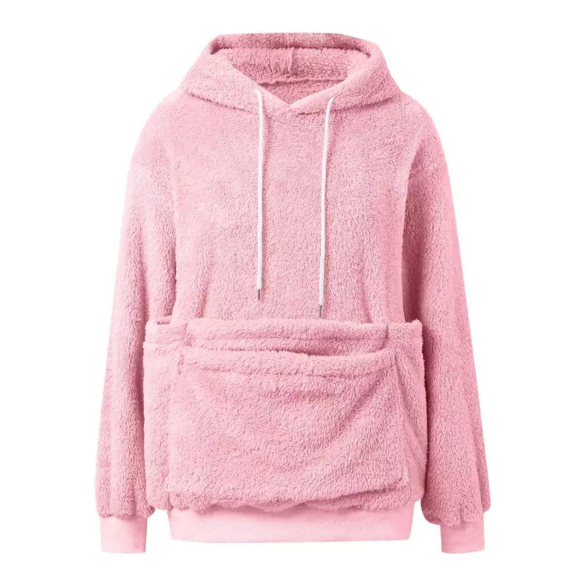 Long-Sleeve Pullover Hoodie With Oversized Pouch Pocket – Pink