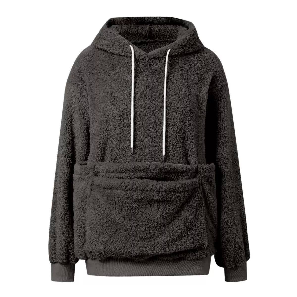 Long-Sleeve Pullover Hoodie With Oversized Pouch Pocket – Charcoal